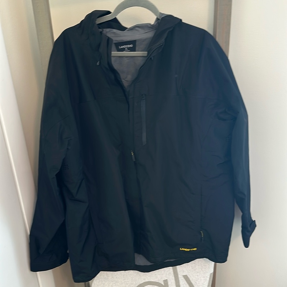 Lands End Men’s Black Hooded Rain Jacket Waterproof